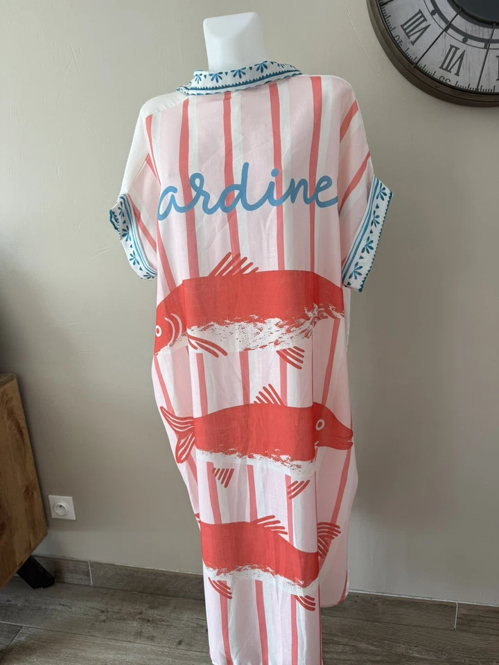 Robe chemise oversize Made in Italy lin & coton sardines tendance - Photo 2/2