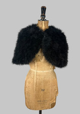 Vintage Antique Glam Black Feather Ladies Stole Jacket Cover Up Small Retro O/S