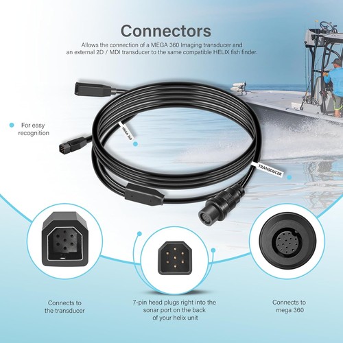 720107-1 Transducer Adapter Cable 10ft. For Helix 15/1210 Fish Finders MEGA 360 - Picture 7 of 14