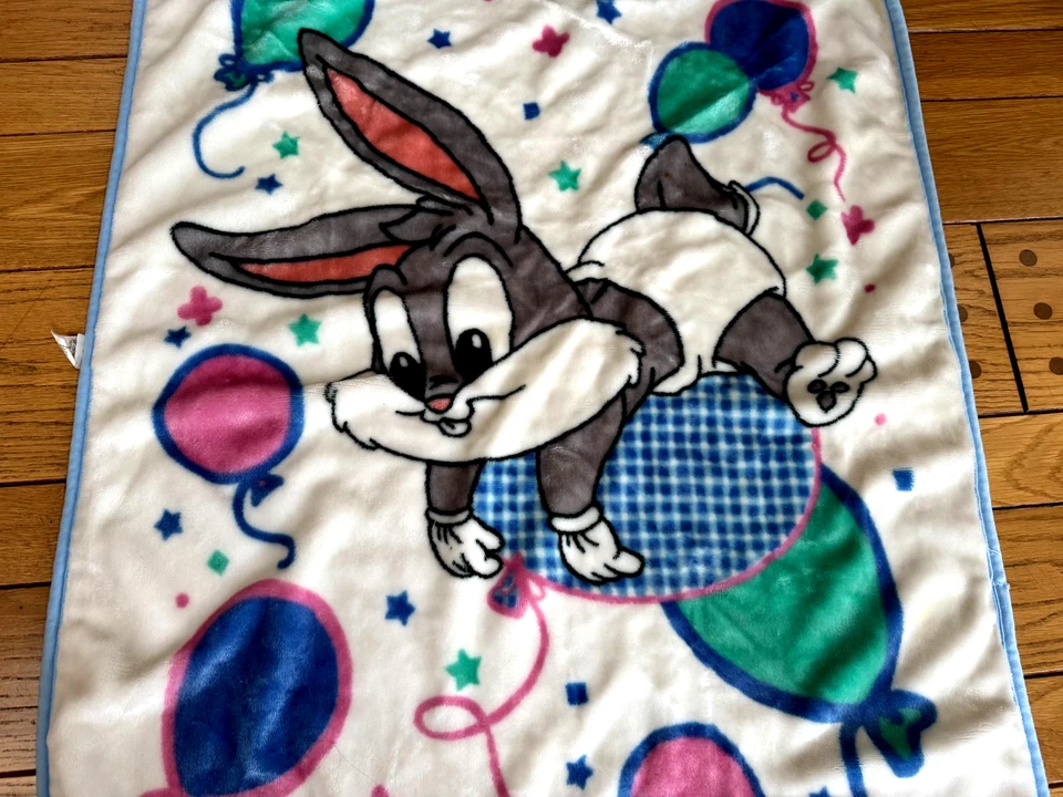 Vtg 2000s Y2K Baby Looney Tunes Baby Blanket Crib Plush Bugs Bunny Balloon EUC - Image 3 of 4