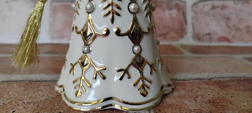 Campanella natalizia vintage 2003 Lenox fiorentina e perle elegante nuova con scatola - Foto 14 di 19