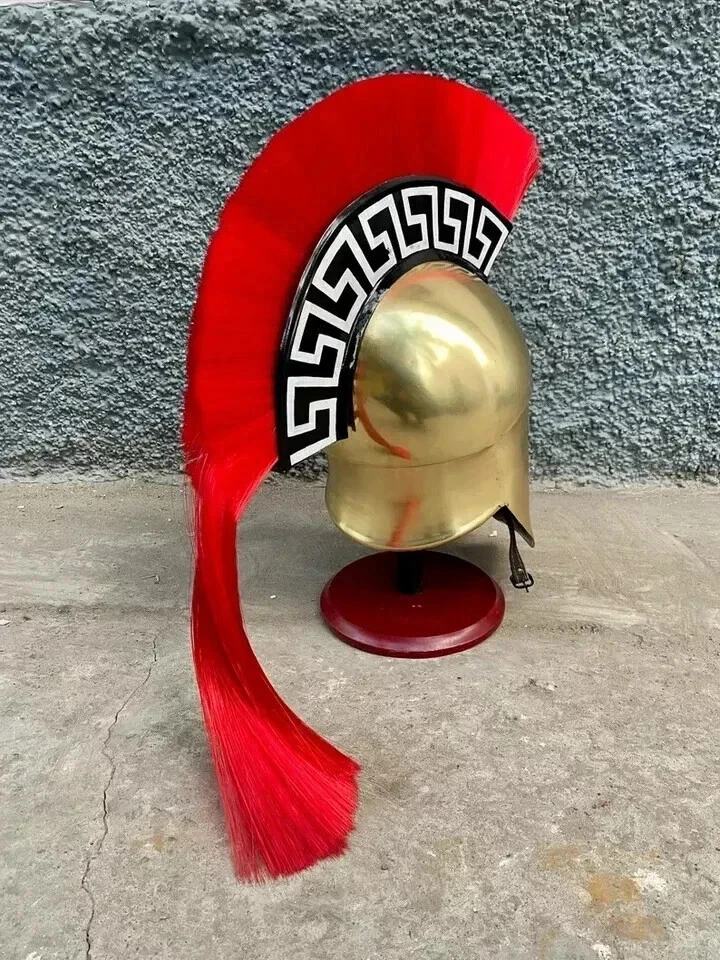 Caballero Griego Halloween Medieval Casco Armadura Casco Corintio Con Pluma Roja Foto 3 de 4