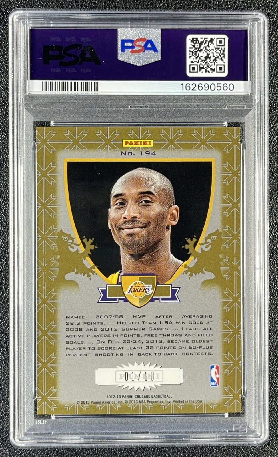 KOBE BRYANT PSA 5 2012 PANINI CRUSADE #194 GOLD PRIZM 1/10 LAKERS POP 1 view 4