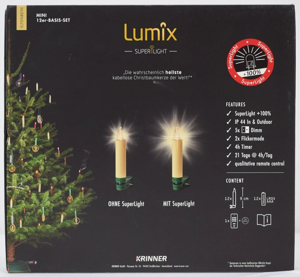 KRINNER Christbaumkerzen 12er für innen und außen Lumix Superlight Mini 252048 - Bild 2 von 4