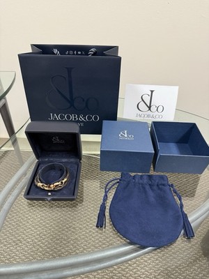 NIB Jacob & Co 18k Gold and Leather ''Perfect Fit'' Bracelet... AUTHENTIC-$11,475!