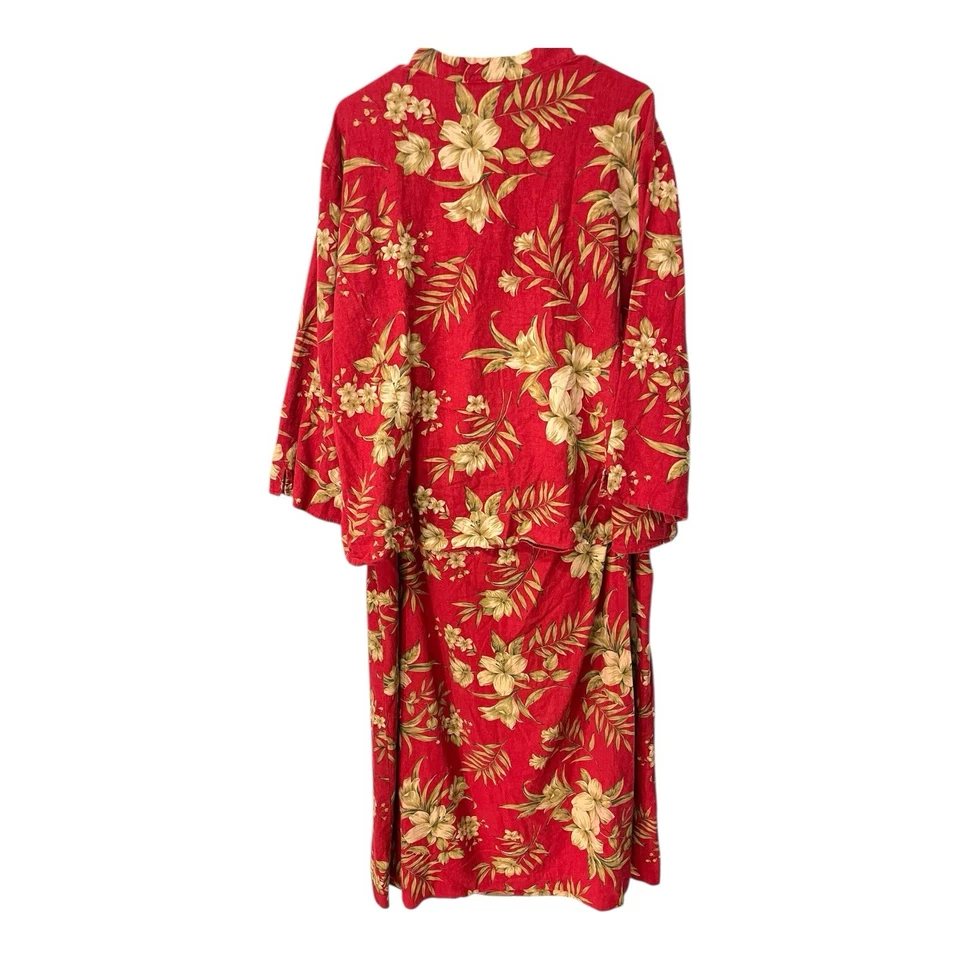Conjunto de saia Dialogue feminina 3X S2 peça vermelha floral mistura de linho boho resortwear Y2K - Imagem 2 de 4