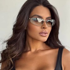 Oval Frameless Sunglasses Punk Style Women Retro Mirror Lens UV400 Outdoor