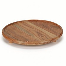 Acacia Wood Serving Tray Round Raised Stand Decorative Food Display Board 26.5cm