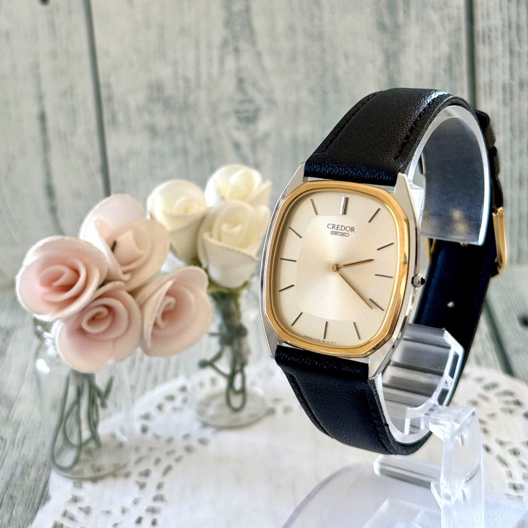 ✨SEIKO✨CREDOR✨6730-5860✨金/黒文字盤✨クオーツ✨腕時計✨ SEIKO セイコー 6730-5860 クレドール YGベゼル クォーツ
