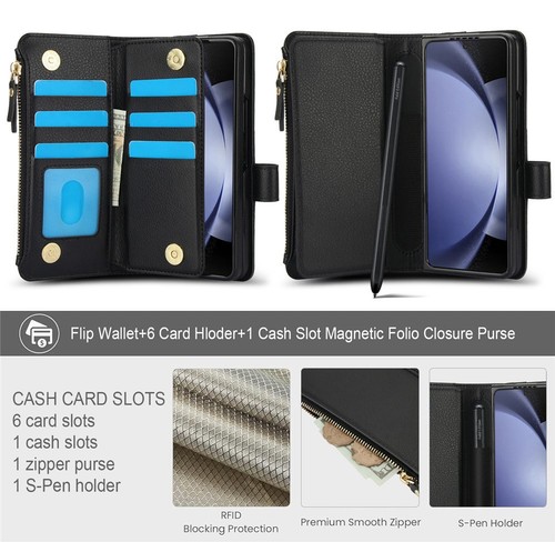 For Samsung Galaxy Z Fold 7 6 5 4 3 Zipper Wallet Case Leather back Flip Cover - 第 13/28 張圖片
