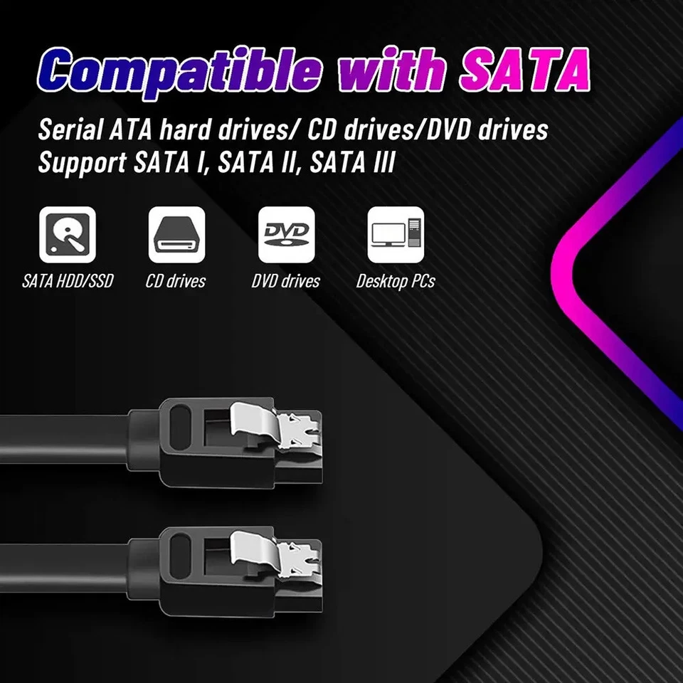 SATA Cable III 6Gbps Straight HDD SDD Data Cable with Locking Latch 15 in 6Pack - Image 2 of 4