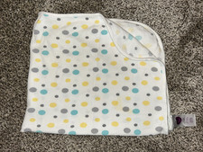 Parent's Choice Gray Yellow Aqua Polka Dot Thermal Waffle Weave Baby Blanket