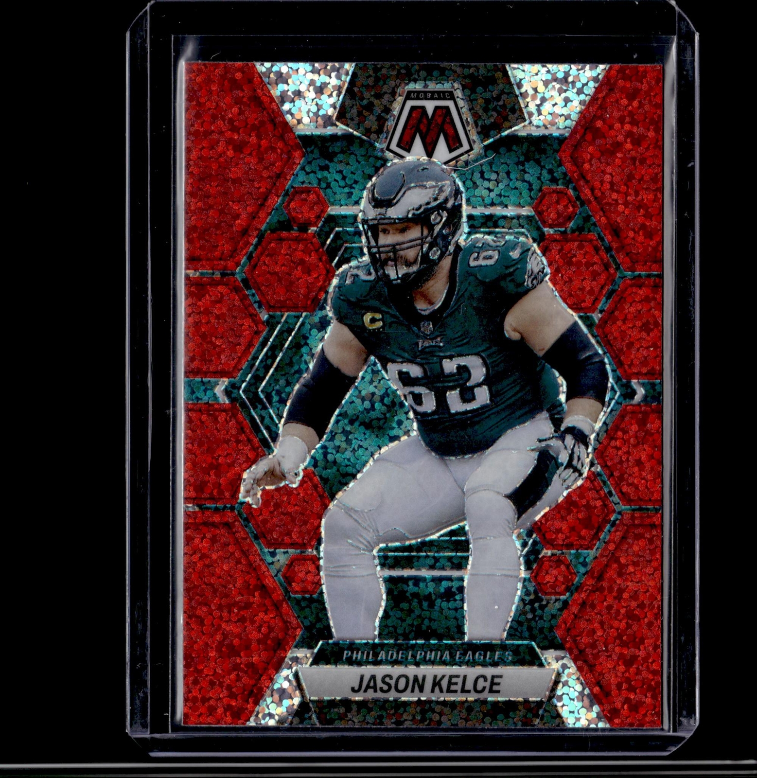 Jason Kelce 2023 Panini Mosaic #196 Red Sparkle Philadelphia Eagles