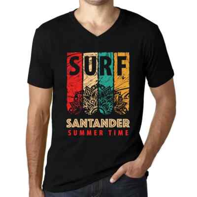 Herren Grafik T-Shirt V-Ausschnitt Sommerliches Surfen in Santander   Summer
