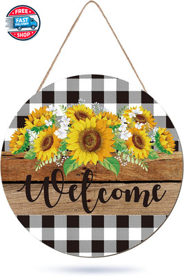 Sunflower Wooden Hanging Sign Welcome Sign Front Door Decorations Buffa