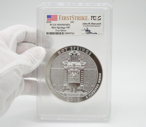 2010 5oz Silver ATB Hot Springs NP PCGS MS69 DMPL First Strike Mercanti - Picture 5 of 9