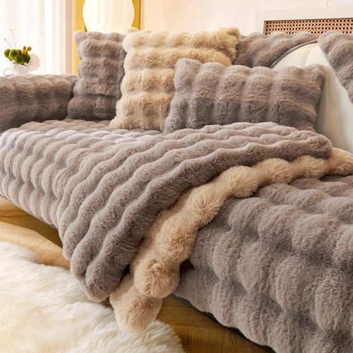Verdicktes Kaninchenfellimitat Plüsch Sofa Schonbezug Rutschfest Weich Handtuch Kissen