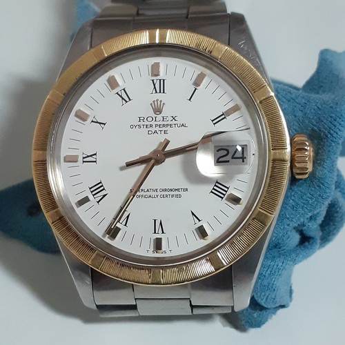 Rolex Date 34 mm Two Tone White Roman Automatic Oyster Watch 1501 Circa 1974  | eBay