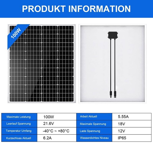 Solarmodul Monokristallin 100 120 150 200 300Watt Solarpanel Kit 12V Solarsystem - Bild 18 von 30