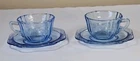 Blue Depression Glass Madrid Set of 2 Cup & Saucer Indiana Glass Federal Vintage