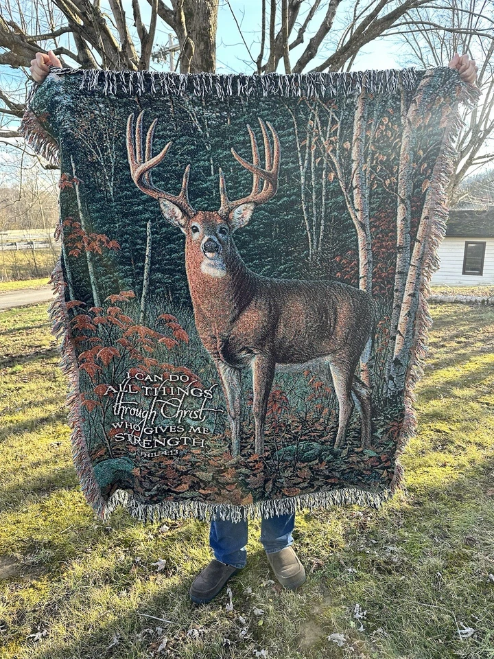 Impresionante manta inspiradora de ciervos/buck 50" x 60" tapiz versículo bíblico Foto 2 de 4
