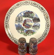 NEW ORLEAN PLATE & SALT & PEPPER SHAKERS VINTAGE LOT OF 3 SOUVENIR VINTAGE