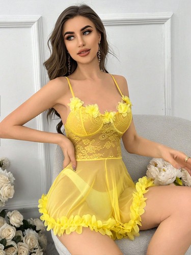 Women's Sexy Nightdress Floral Edge Dress Lace Sheer Lingerie Slip Sleepwear US - Picture 2 of 6