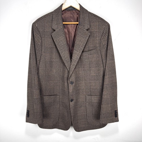 Banana Republic Soft Tweed Blazer Sport Coat Men 46R Brown Plaid Polyester 2 Btn