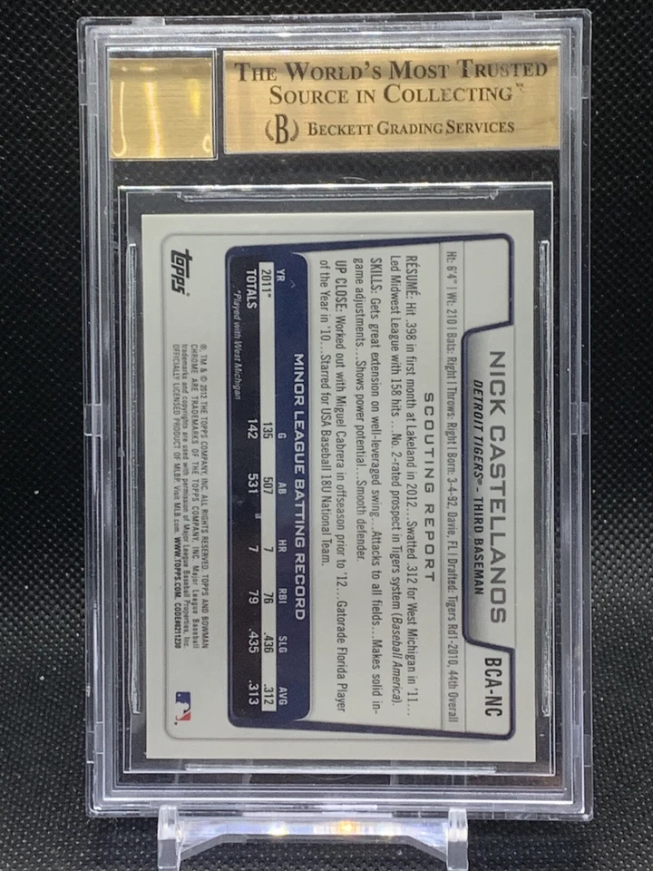 2012 Bowman Chrome Nick Castellanos Prospect Auto BGS 9.5 Gem Mint Foto 2 de 2