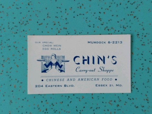 Vintage 1950s Chin's Chinese Carry Out Card Essex Maryland