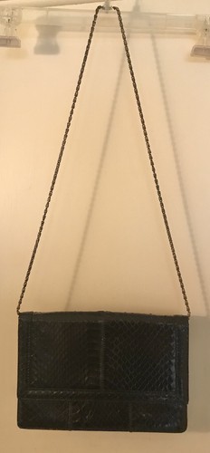 Vintage Ande Faux Leather Black Evening Purse Handbag Metal Chain Snap Close - Imagen 2 de 12