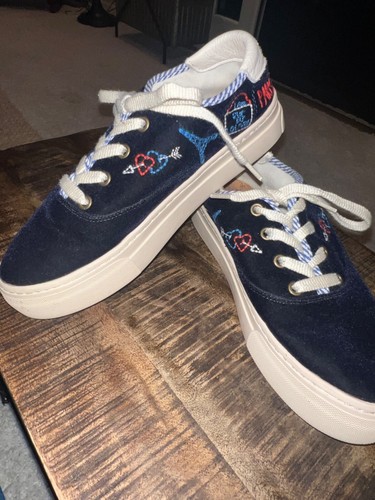 Soludos Paris Platform Sneakers Size 7 US Embroidered Dark Navy Velour Exc! - Picture 2 of 10
