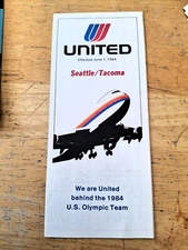 United  Airlines Seattle/Tacoma Timetable June 1 1984 Behind U.S. OLYMPIC TEAM