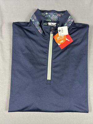 Puma Golf Pullover 1/4 Zip X-Liberty Floral Print Collar Medium Blue NWT $80