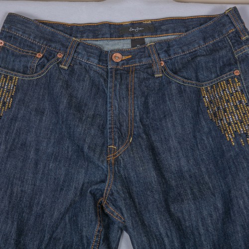 Sean John Jeans Actual Size 36x33 Embroidered Sparkles Jeweled Straight Leg - Picture 4 of 9