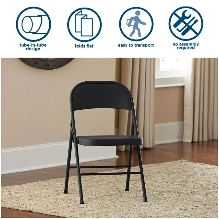 Silla Plegable de Metal Todo Acero, Doble Apoyo, Negra Foto 4 de 4