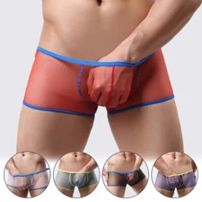 Men Gay Sexy Lingerie Sheer Mesh Boxer Briefs See-through Pouch Underwear Trunks
