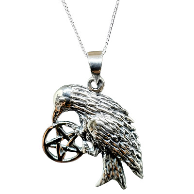 Rabe Pentakel Halskette Anhänger 925 Sterlingsilber Schmuck Hexe Amulett & Box