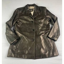 D' Linea Genuine Leather Collar Button Coat Jacket Black Size Xl Pockets