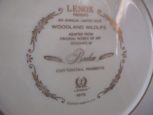 Lenox 1975 Woodland Wildlife Plate Cottontail Rabbits by Boehm Limited Edition - Picture 4 of 4