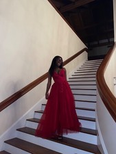 Red Vine Patterned Prom Dress