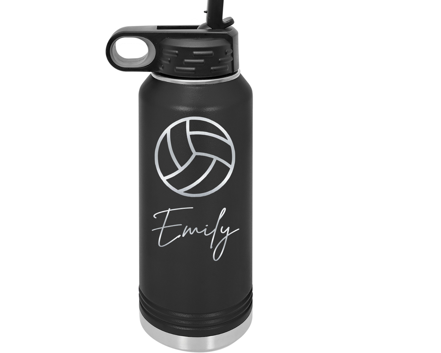 Engraved Volleyball Water Bottle, 32oz Size W Straw Personalized With Your Name