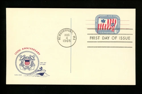 US FDC #UX52 Fluegel 1965 Newburyport MA Coast Guard postal card
