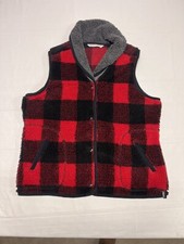 Woolrich Women's Vest Size Large Buffalo Plaid Black Red Sherpa Deep Pile Gorp