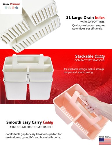 Shower Caddy Organizer with Handle, 3 Compartments, Portable Storage Made In USA - Picture 15 of 33