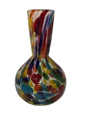 Garden City Glass Art Glass Textured Confetti Rainbow Vase Skagway Alaska 4.75"