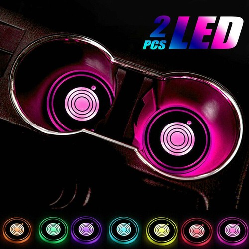 2x LED RGB Light Mat Pad Car Cup Holder Drink Coaster Decor Auto Accessories