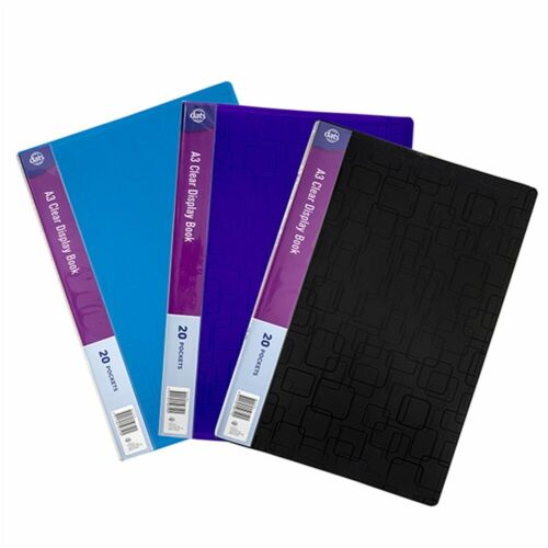 A3 Display Book Folder Art Diary 20 Pockets Portrait Long Edge Clear Folio Colou - Picture 3 of 3