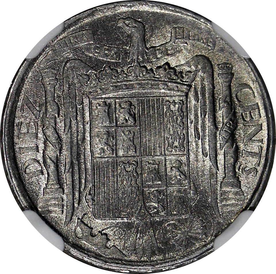 Espanha Alumínio 1945 10 Centimos NGC MS63 Edição Segunda Guerra Mundial BOM BU MOEDA KM# 766 (079) - Imagem 4 de 4