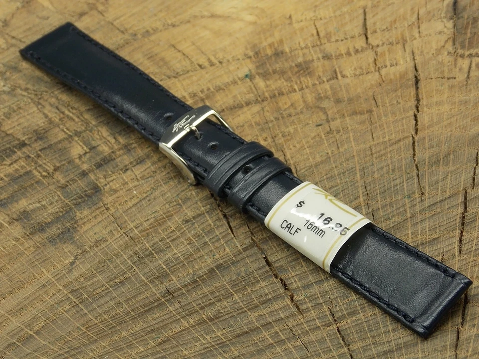 ZRC France Navy Leather w Silver Tone Buckle 16mm NOS Unused Vintage Watch Band - Image 2 of 4